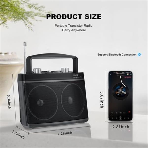Portable AM FM Radio with Best Reception, Transistor Radio with Bluetooth Plug in Wall or Batte
