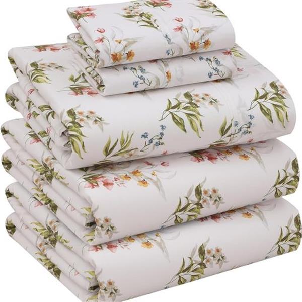 RUVANTI 100% Bed Sheet Set 5 pcs - Ivory Floral - Split King