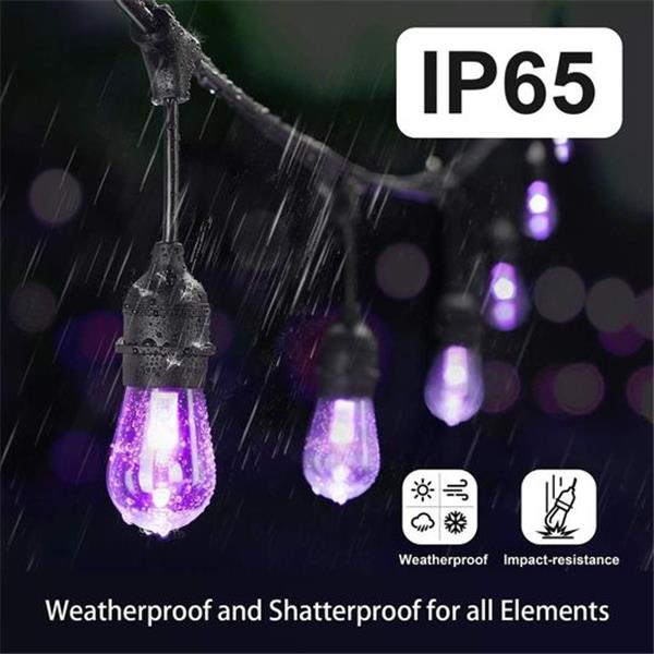 48FT Color Changing Outdoor String Lights, RGB Cafe LED String Light with 15 E26 Shatterproof E