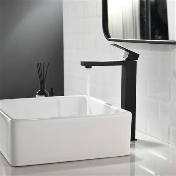 Friho Single Handle Matte Black Tall Bathroom Vessel Sink Faucet, Modern Bathroom Vanity Faucet