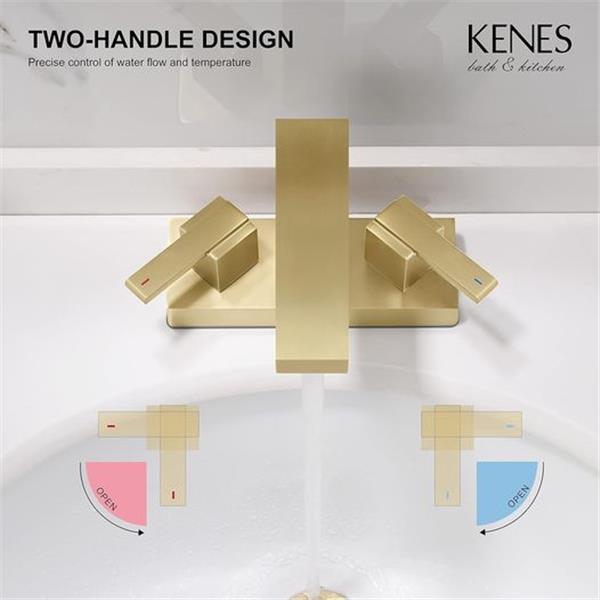 KENES Brushed Gold 4 Inch Centerset Bathroom Faucet Gold Two-Handle Bathroom Sink Faucet Modern