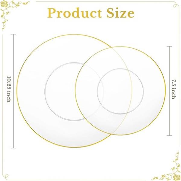 Zhehao 120 Pcs Clear Gold Plastic Plates Gold Disposable Plates with Gold Trim Include 60 Party