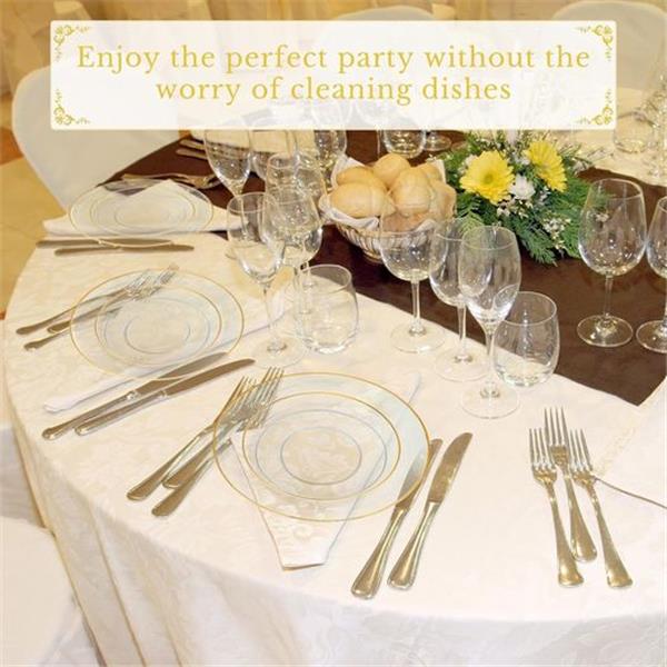 Zhehao 120 Pcs Clear Gold Plastic Plates Gold Disposable Plates with Gold Trim Include 60 Party