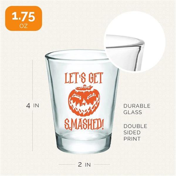 Let's Get Smashed Halloween Shot Glasses - Set of 12 Glass Decor Cups, Double Sided Print - Cle