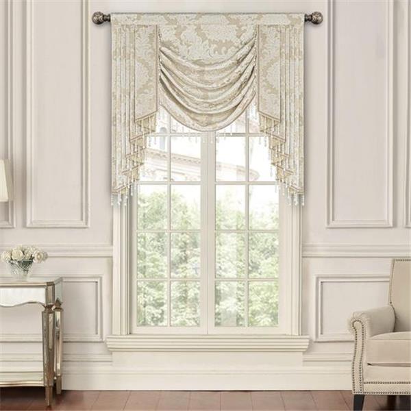 Loom and Mill Luxury Jacquard Waterfall Valance for Living Room, Elegant Damask Swag Window Val