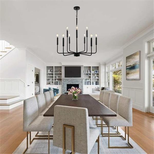 Black Chandelier, Modern Farmhouse Chandeliers for Dining Room 9-Lights Candle Pendant Lights K