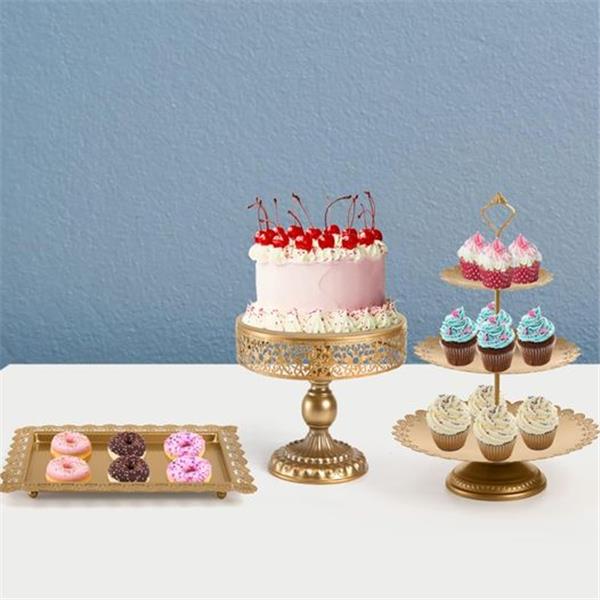 Lyellfe Set of 7 Gold Cake Stand, Metal Cake Stand Set for Dessert Table, Decorative Dessert Di