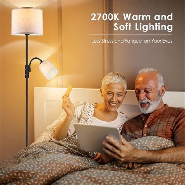 LED Floor Lamps for Living Room, 15W Dimmable Floor Lamp with 4W Adjustable Reading Light, 3000