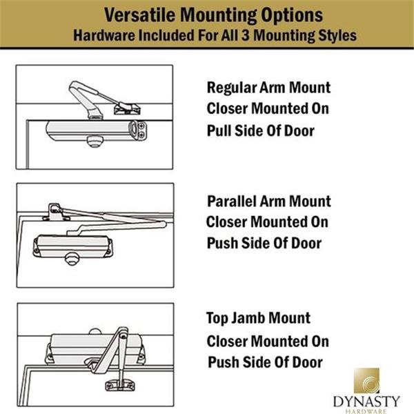 Dynasty Hardware DYN-8500-ALUM Surface Mount Door Closer, Sprayed Aluminum