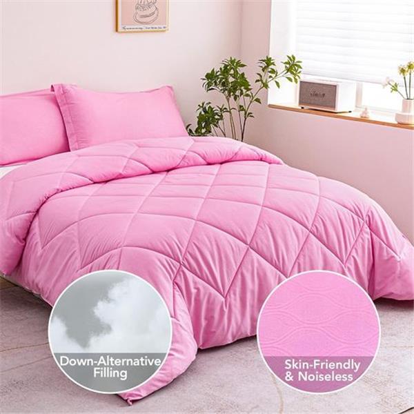 Bedding Comforter Set 7 Pack, Queen Size Comforters with 2 Pillow Shams-Light Pink