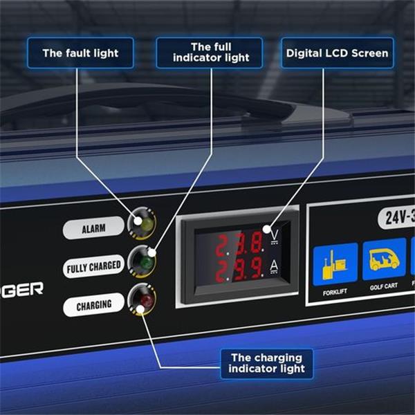 AUTOOL 24V 30A Forklift Battery Charger, Fully-Automatic Electric Pallet Jack & Forklift & Club