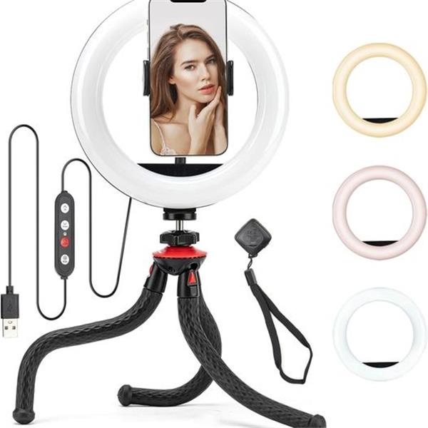 Fotopro 8'' Ring Light Tripod Stand, Selfie Ring Light with Phone Mount Holder and Remote Led D