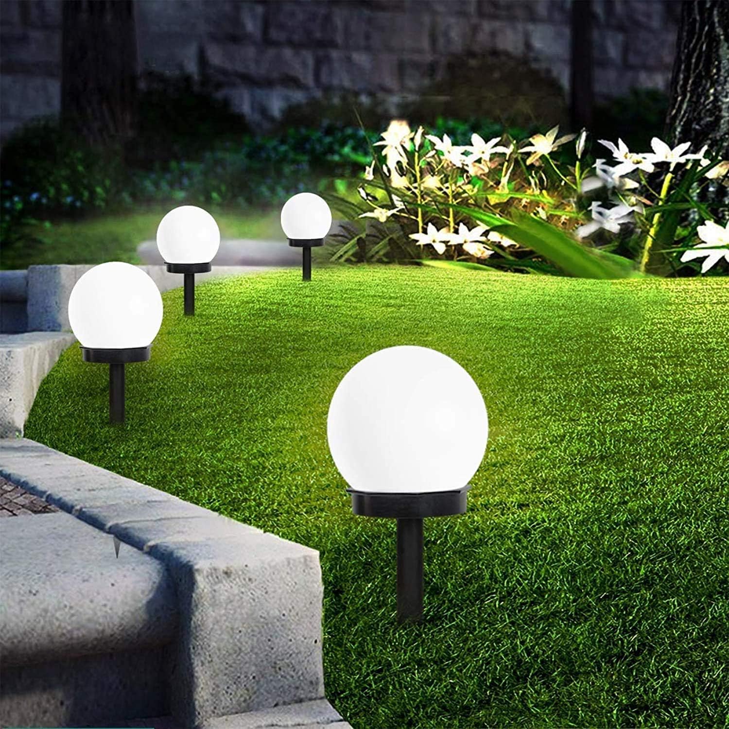 INCX Solar Lights Outdoor, 8 Pack LED Solar Globe Powered Garden Light Waterproof for Yard Patio Walkway Landscape In-Ground Spike Pathway Cool White