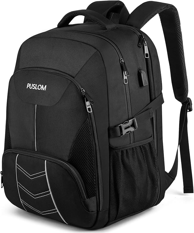 Extra Large Backpack for Men 55L,18.4Inch Travel Laptop Backpack with USB Charging Port Business Flight Approved Carry On Backpack,TSA Big Capacity Heavy Duty Computer Bag College Bookbag,Black