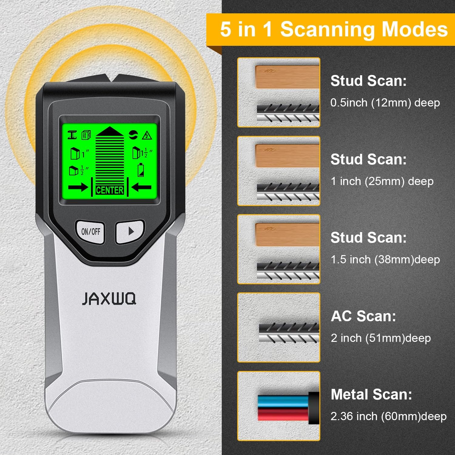 Stud Finder Wall Scanner - 5 in 1 Stud Detector with Intelligent Microprocessor Chip and HD LCD Display, Stud Sensor Beam Finders for the Center and Edge of Wood AC Wire Metal Studs Joist Pipe