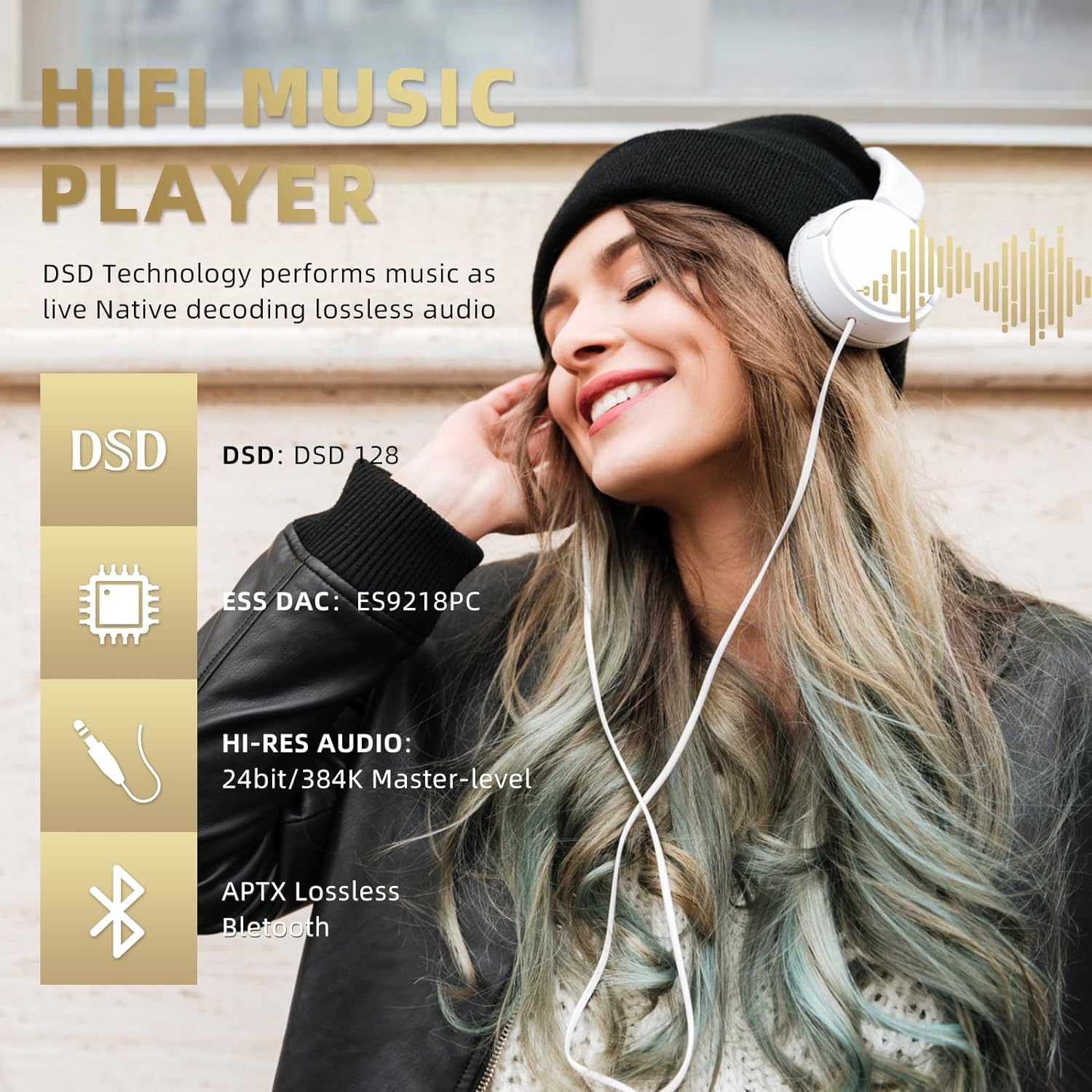 HIFI WALKER H2 Touch, Hi Res MP3 Player with Bluetooth, 2.4” HD Touch Screen, Digital Audio Player, DSD Lossless FLAC Player, Bluetooth Music Player with 64GB Memory Card, Support Up to 512GB