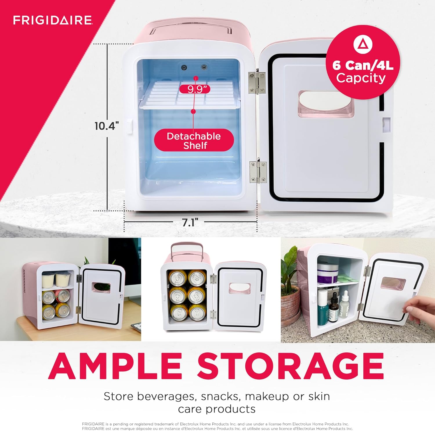 Frigidaire Pink EFMIS129- AMZ EFMIS129 Mini Portable Fridge, 4 litres Capacity Chills Six 12oz Cans, 100% Freon-Free & Eco Friendly, Beverage Cooler