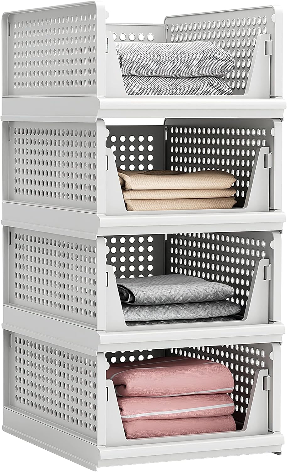 Proarea 4 Pack Stackable Plastic Storage Basket Closet Organizer Bin Foldable Clothes Organizer Storage Drawer Shelf Container for Living Room Bathroom Kitchen Office (4L)