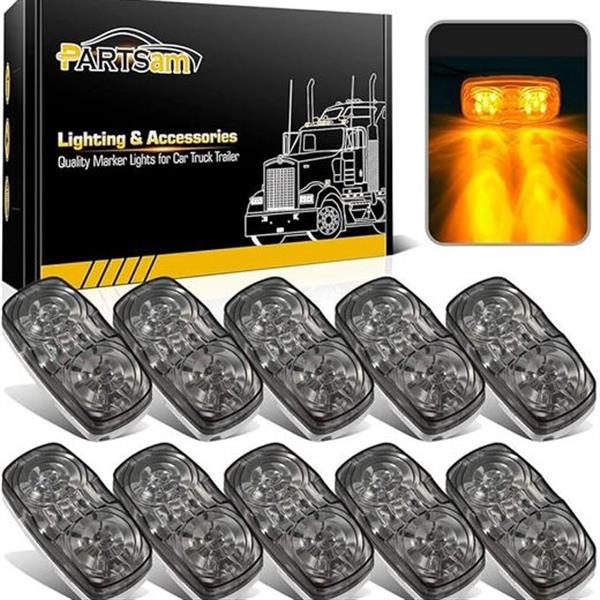 Partsam 10x 4 Double Bullseye Amber 10 LED Side Marker Lights, Smoke Lens Rectangular Rectangle