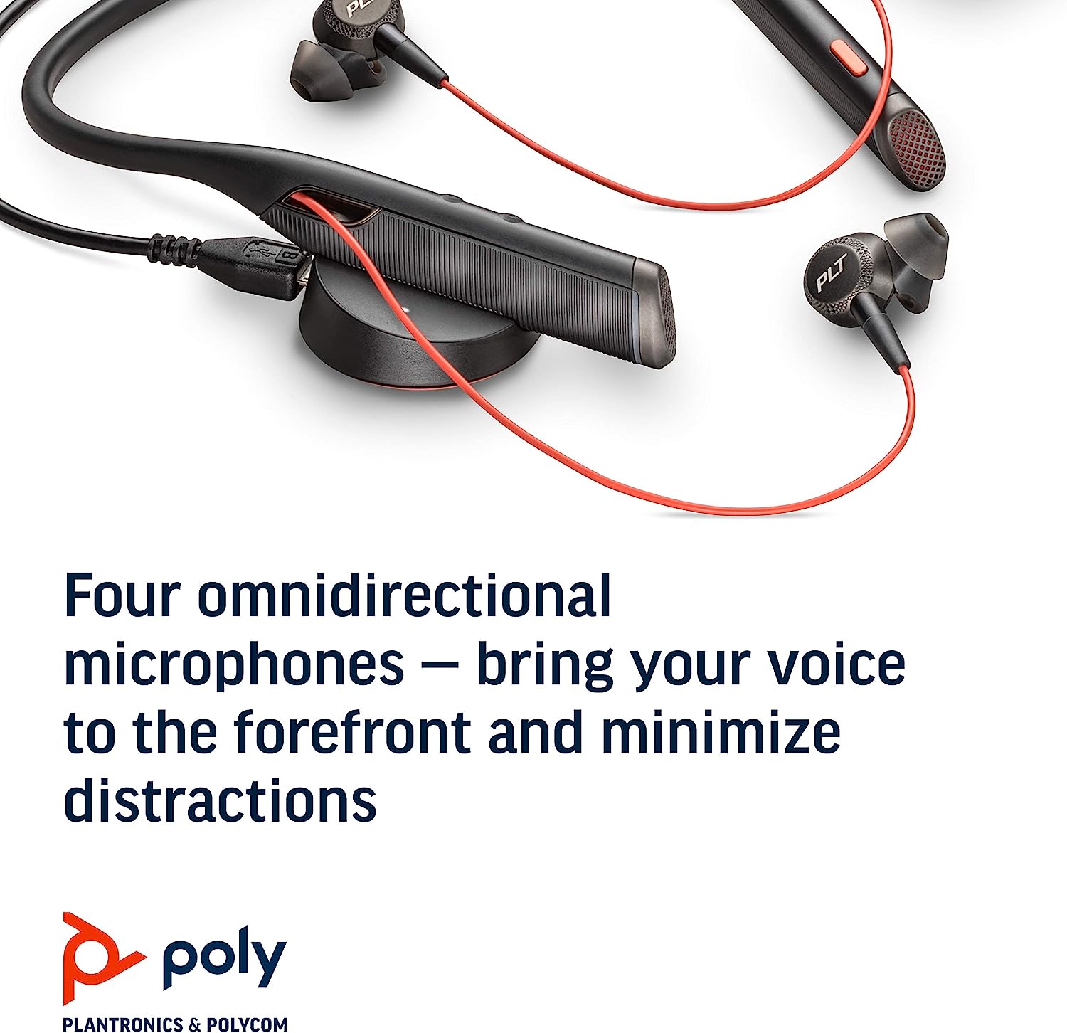 Poly Voyager 6200 UC - Bluetooth Dual-Ear (Stereo)Earbuds Neckband Headset - USB-A Compatible to connect to your PC Mac - Works with Teams, Zoom & more - Active Noise Canceling, Black (208748-01)