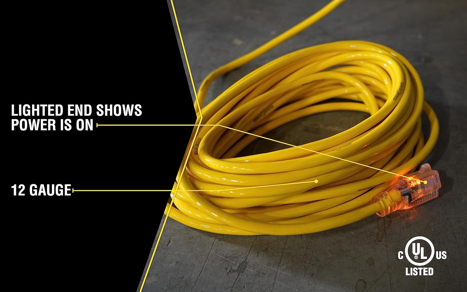 Yellow Jacket 2885 12/3 Heavy-Duty 15-Amp SJTW Contractor Extension Cord with Lighted Ends, 100-Feet