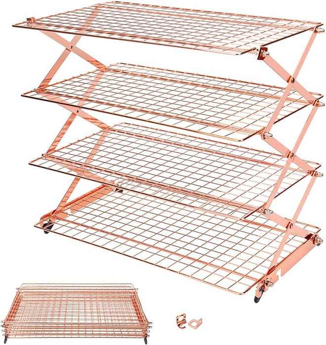 Geesta 2/3/4-Tier Collapsible Cooling Rack with Adjustable 3 Setting Design Stackable Cooling Roasting Cooking for Cookies Baking - Copper Cooking Utensils