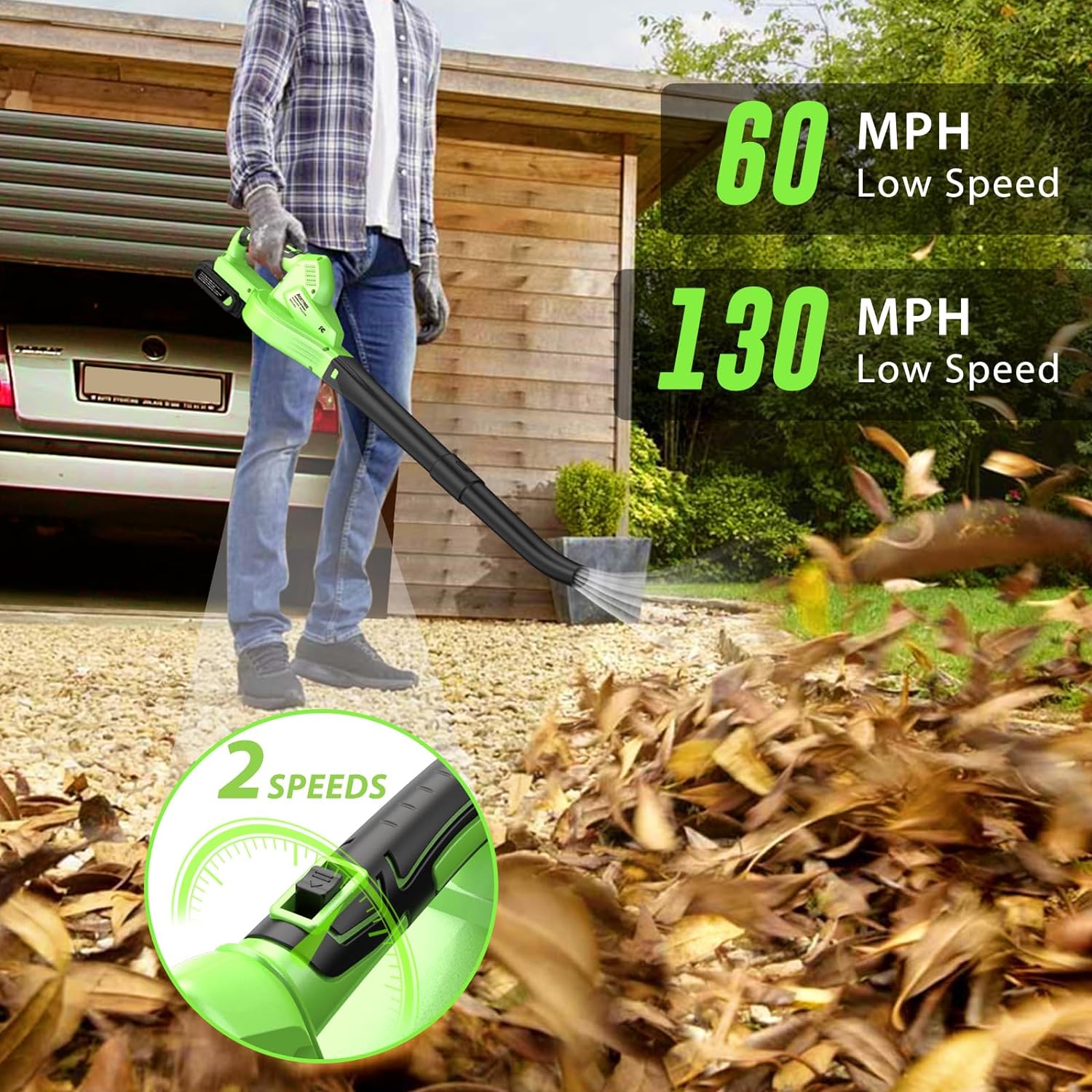 Cordless Leaf Blower - Lightweight Electric Blower with 2 Batteries & Charger - 20V Battery Powered Small Handheld Blower for Lawn Care Green