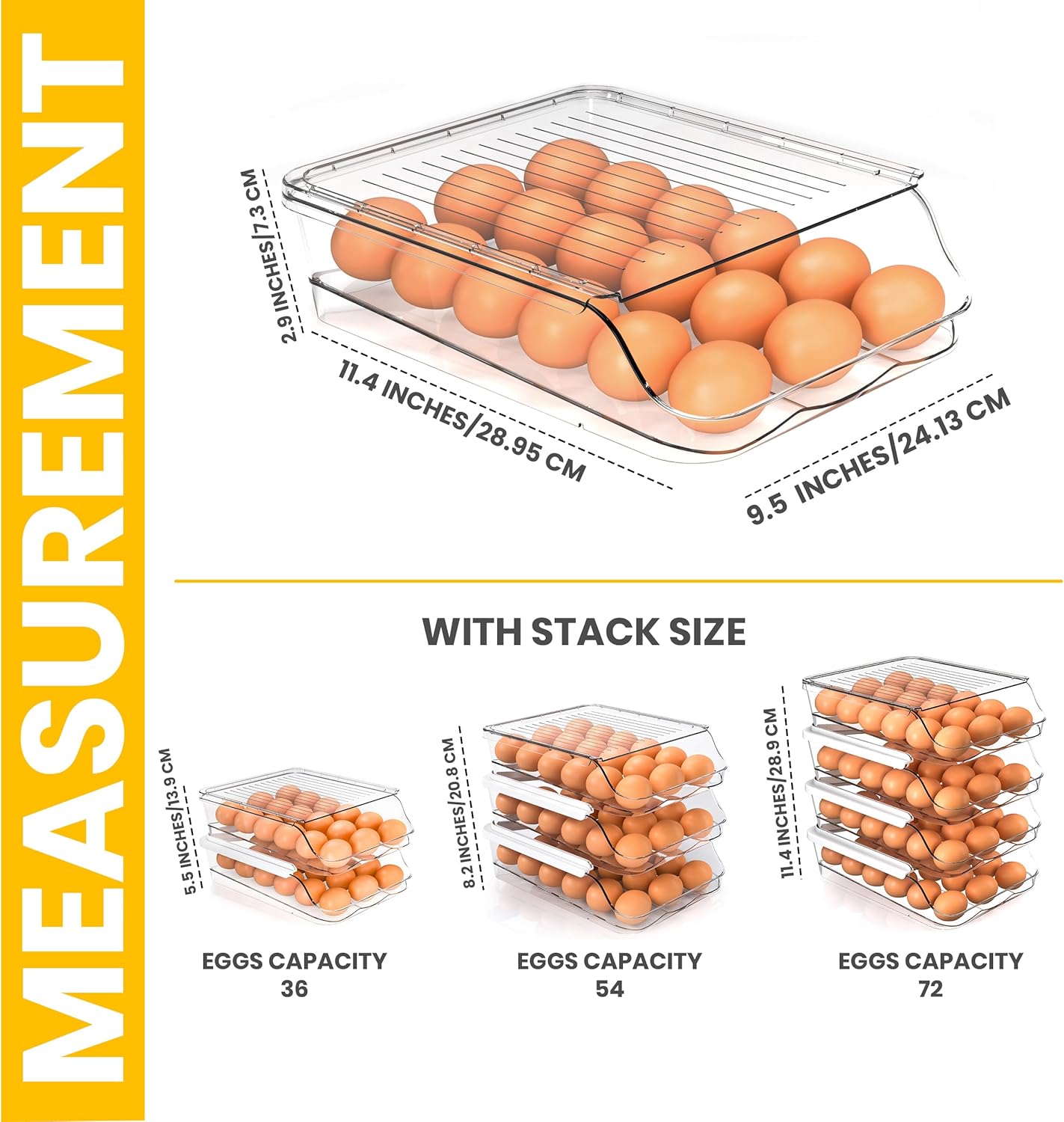 Utopia Kitchen Rolling Egg Container for Refrigerator with Lid - Pack of 3 Stackable Plastic Egg Holder for Refrigerator - Clear Egg Tray for Refrigerator or Fridge Organizer