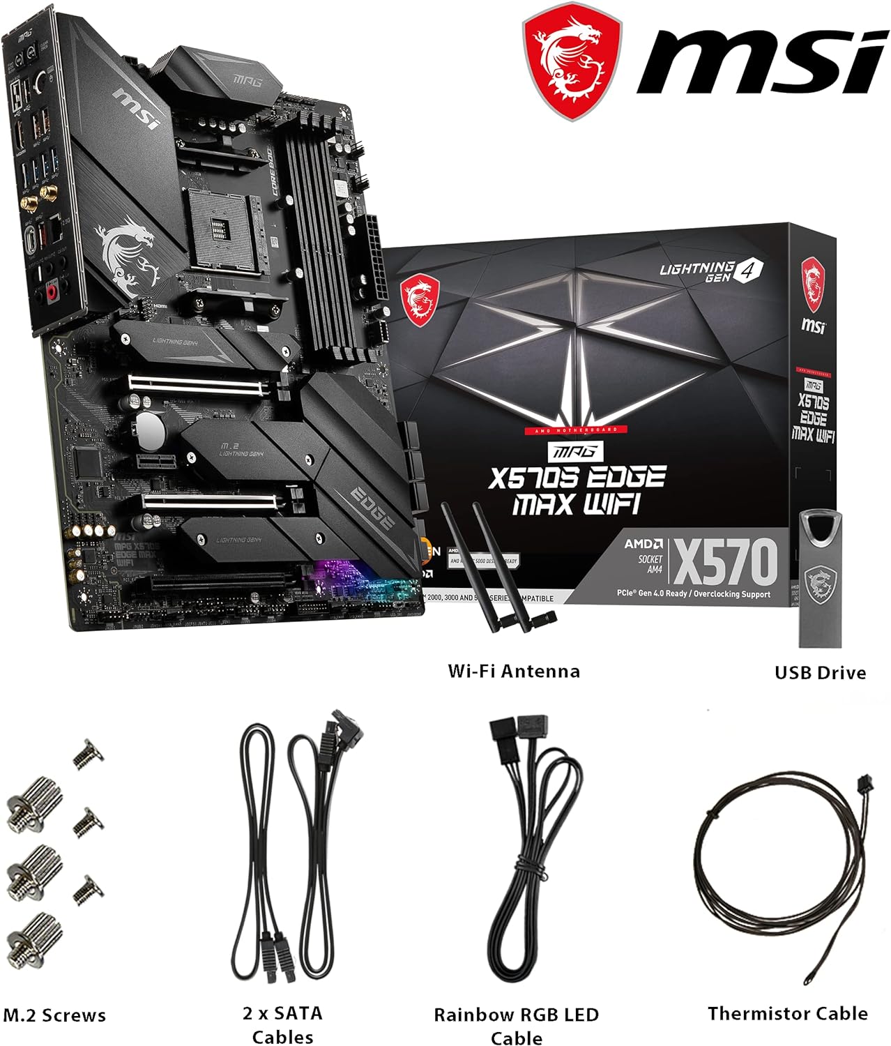 MSI MPG X570S Edge MAX WiFi Gaming Motherboard (ATX, AMD, Socket AM4. DDR4, PCIe 4, M.2 Slots, Wi-Fi 6E)