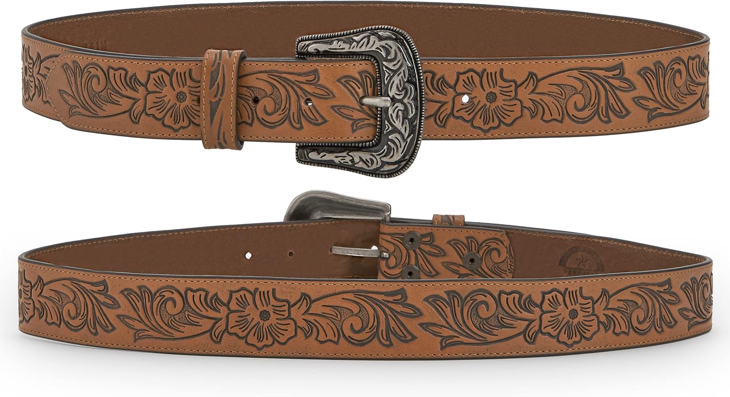 Women Western Belts - Casual Leather - Cowgirl - Engraved Tooled floral - Belt with buckle.