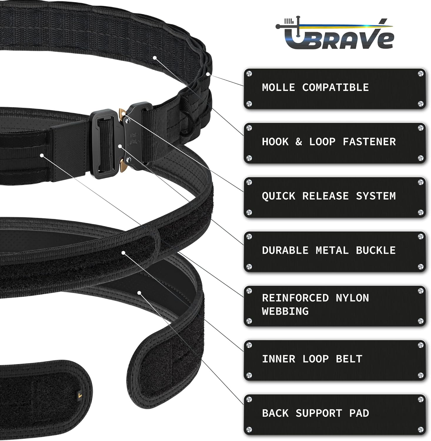 Quick-Release Battle Belt [3 Tactical Belts in One] 1.77'' Molle Belt, Combat Loop Belt and Anti-slip Supporting Pad