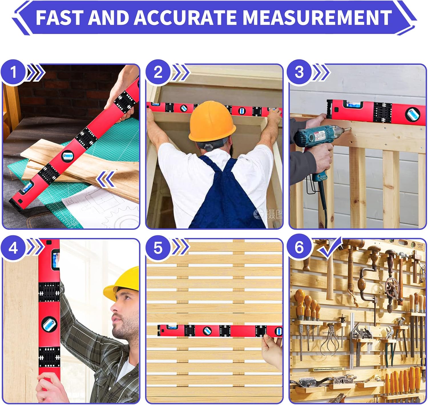 Multi-Function Foldable Level, 28 Inch Foldable Level Measuring Tool with 4 Easy-Read Level Bubbles 45°/90°/180°, Multi-Angle Measurement Woodworking Tool for Carpenters, Woodworkers, Fabricators