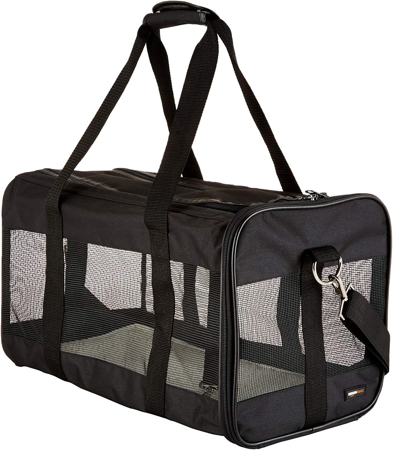 Amazon Basics Large Soft-Sided Mesh Pet Transport Carrier Bag - 20 x 10 x 11 Inches, Black