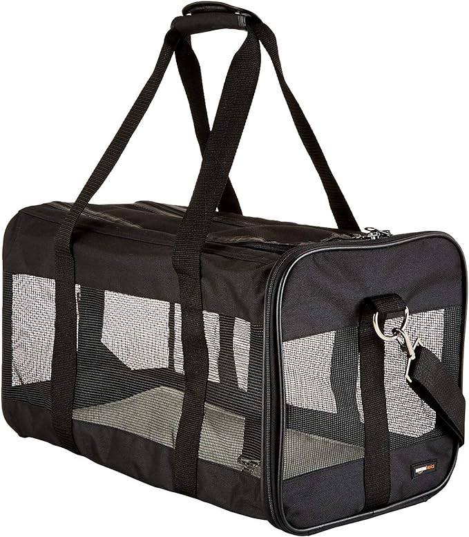 Amazon Basics Large Soft-Sided Mesh Pet Transport Carrier Bag - 20 x 10 x 11 Inches, Black