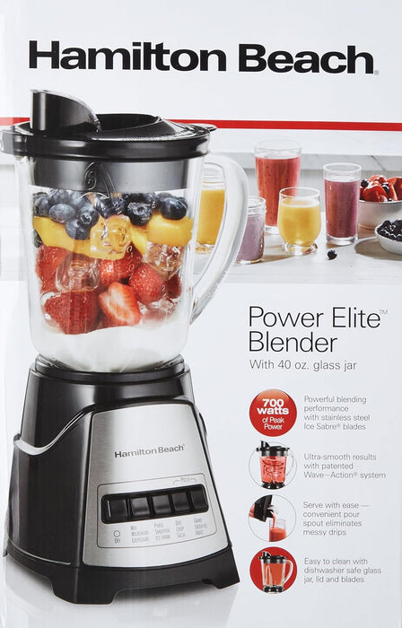 Hamilton Beach 58148 Blender to Puree - Crush Ice and Make Shakes and Smoothies - 40 Oz Glass Jar - 12 Functions - Black and Stainless, 8.66 x 6.5 x 14.69 inches