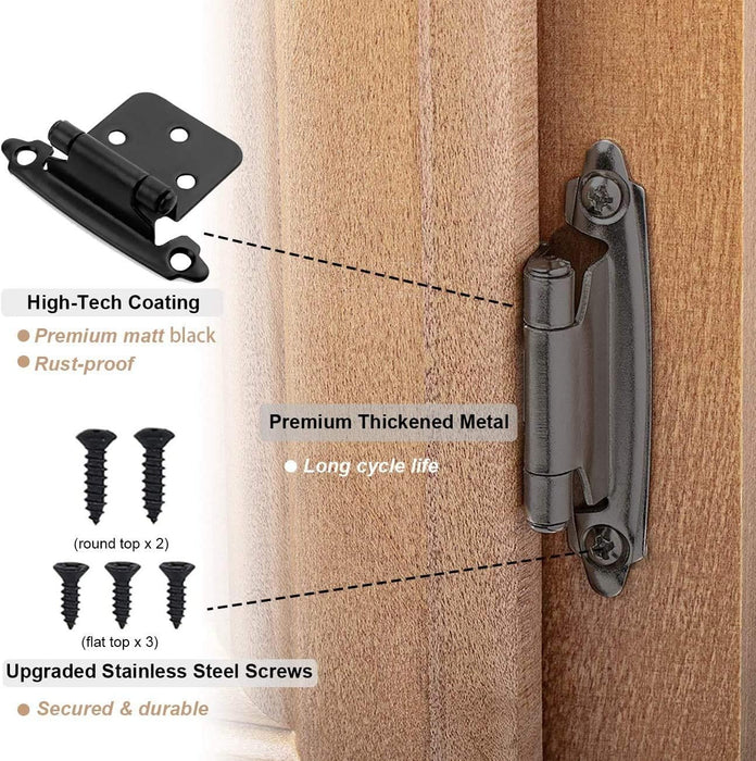 50 Pack Cabinet Hinges Matte Black,1.5mm Thickness 1/2 Inch Overlay Self Closing Kitchen Cabinet Door Hinges (25 Pairs)