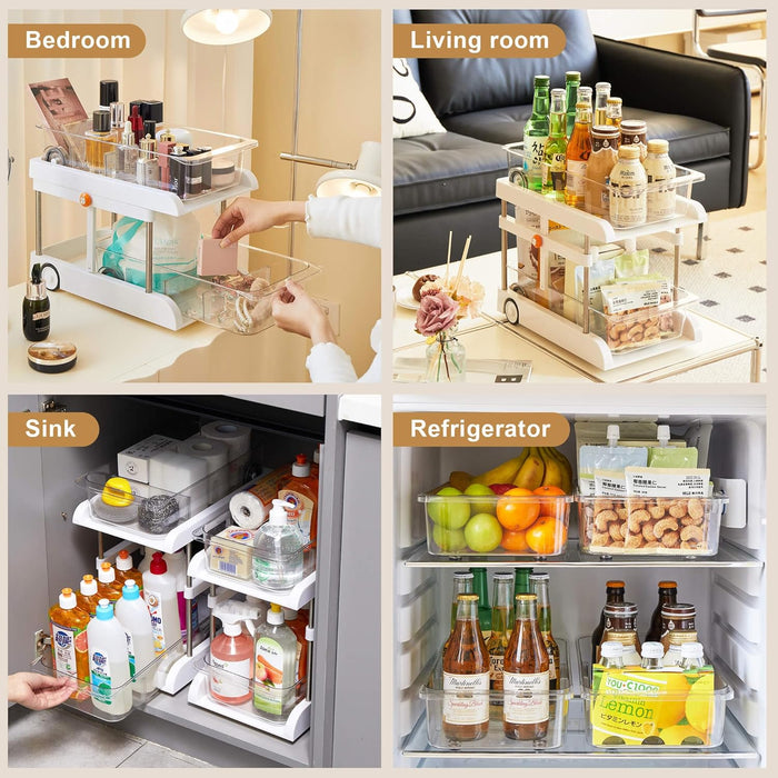 Ynelyase 2 Tier Bathroom Cabinet Under Sink Organizers and Storage for Medicine Bottle with Kitchen Pantry Clear Pull Out Drawers (9 Inch Wide)