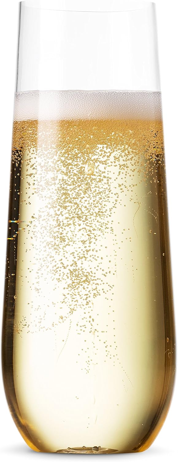 Munfix 36 Pack Stemless Plastic Champagne Flutes Disposable 9 Oz Clear Plastic Toasting Glasses Shatterproof Recyclable and BPA-Free