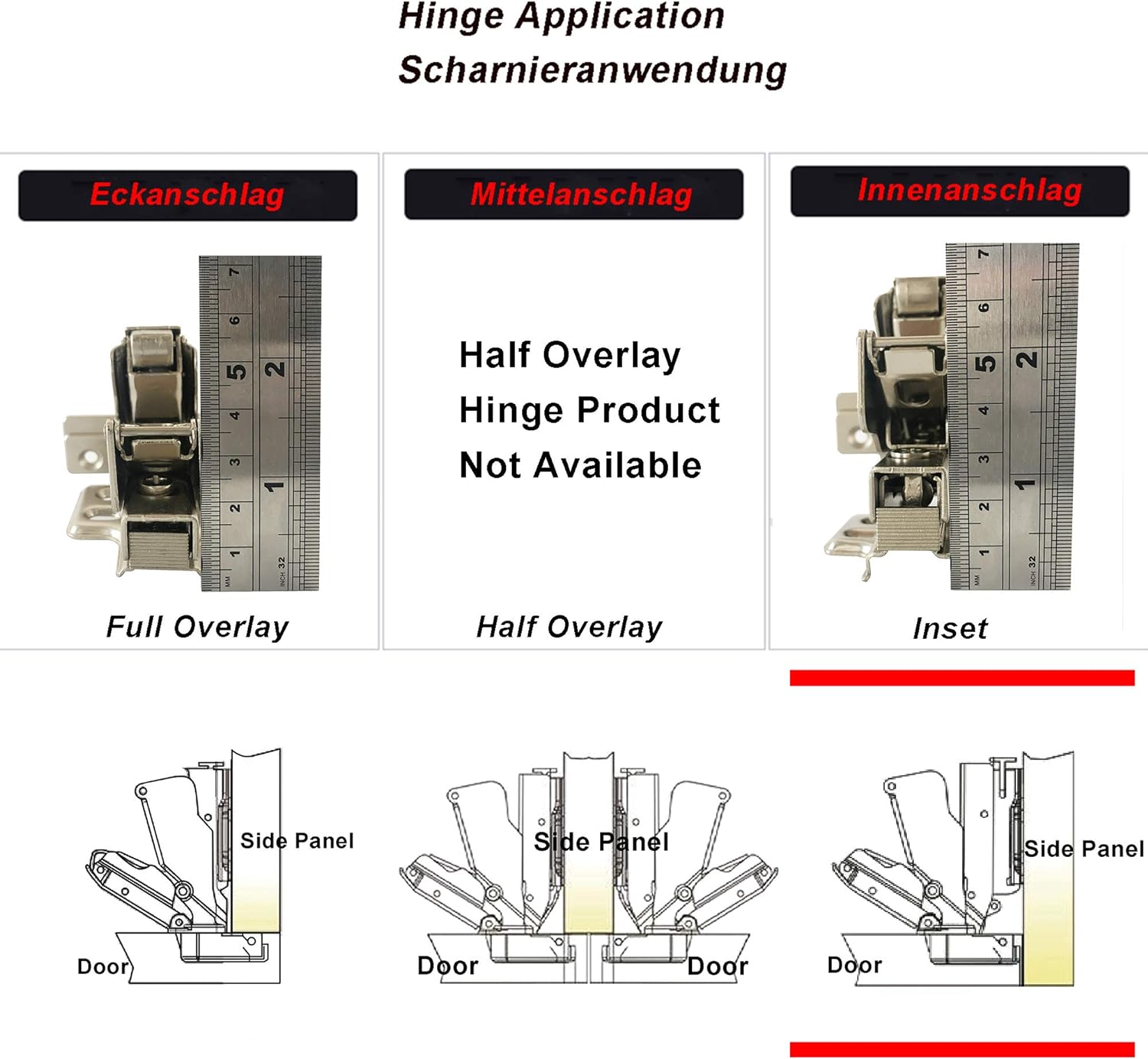 LIKERAINY 165-175 Degree Inset Hinges 35mm with Damper Soft Closing Clip on Assembly Kitchen Cabinet Cupboard Wardrobe Door Hinge Pack of 4