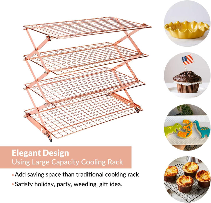 Geesta 2/3/4-Tier Collapsible Cooling Rack with Adjustable 3 Setting Design Stackable Cooling Roasting Cooking for Cookies Baking - Copper Cooking Utensils