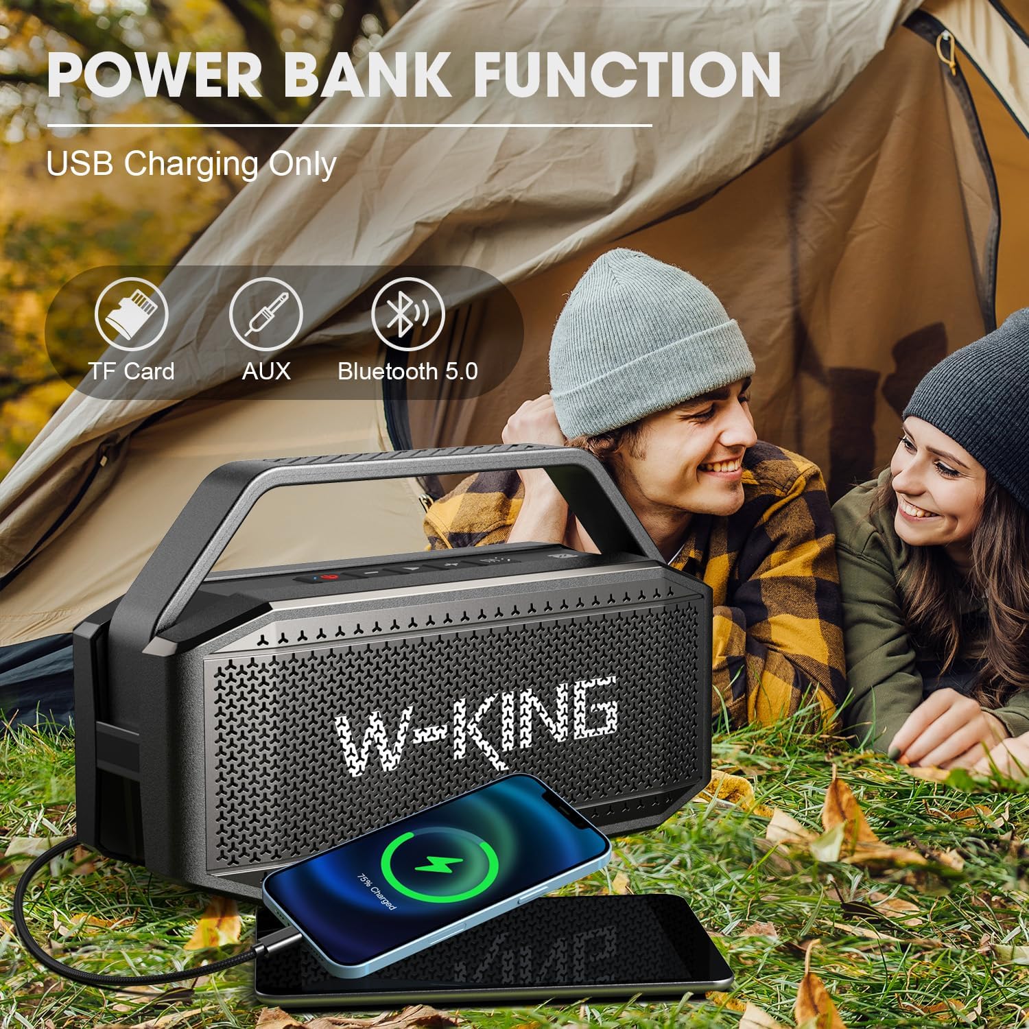 Bluetooth Speaker, W-KING (100W PEAK)60W RMS Portable Loud Wireless Speaker/Deep Bass, IPX6 Waterproof Outdoor Powerful Party Haut Parleur Speaker BoomBox, V5.0/40H Play/Power Bank/TF Card/AUX/NFC/EQ