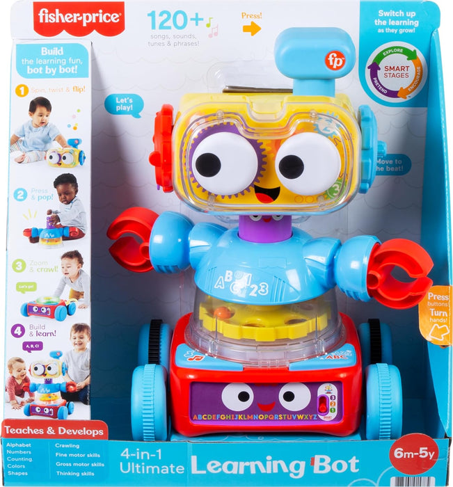 Fisher-Price Baby Toddler & Preschool Toy 4-in-1 Learning Bot with Music Lights & Smart Stages Content for Ages 6+ Months