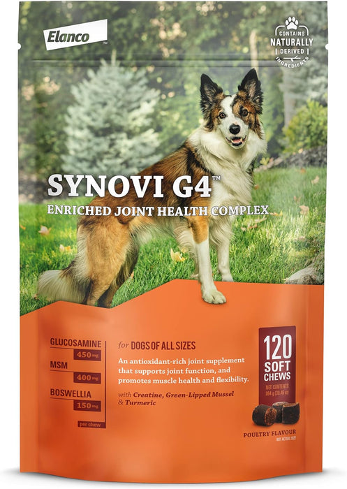 Synovi G4 Dog Joint Supplement Chews for Dogs of All Ages, Sizes and Breeds - 120 Count, Brown