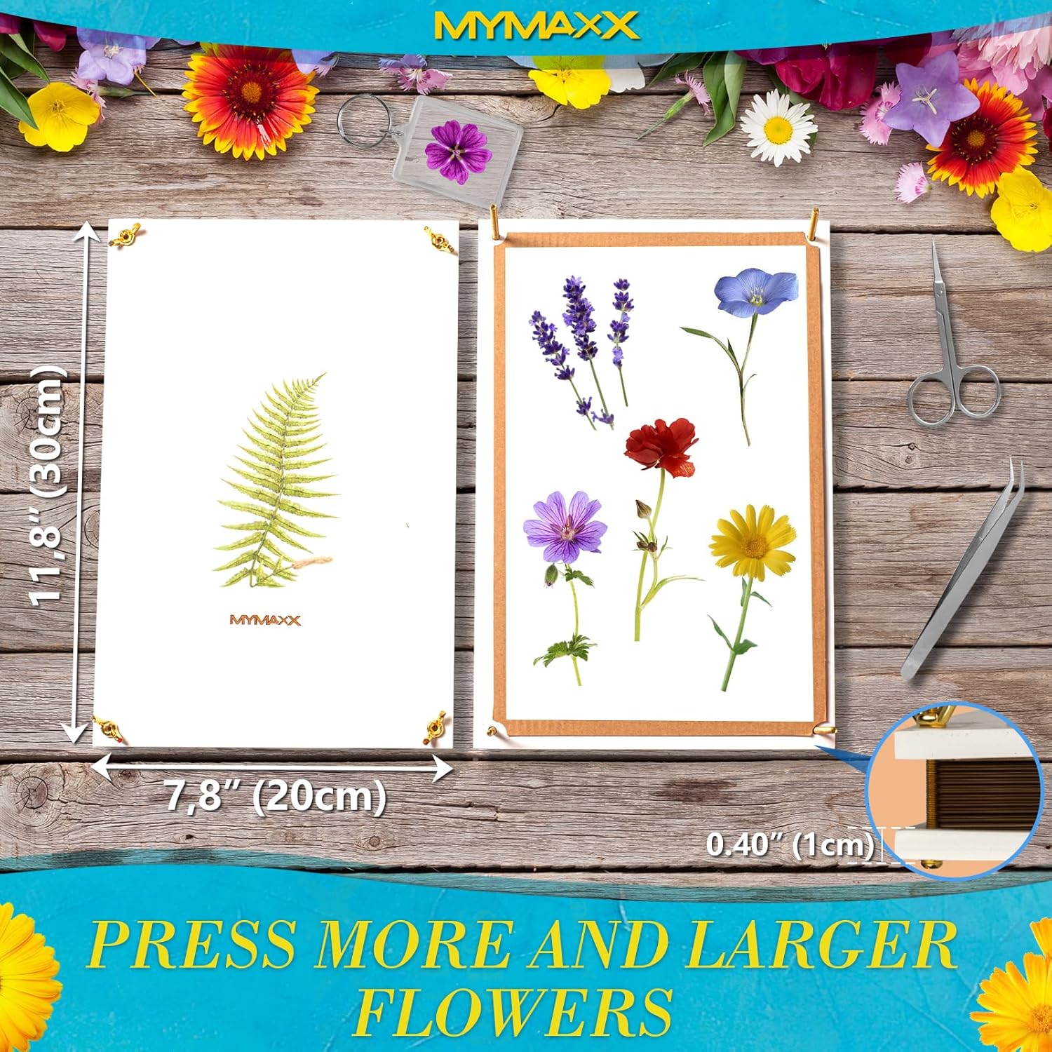 MyMaxx Large Flower Press Kit for Adults and Kids - Press Flowers Effortlessly, 11.8" x7.8” Flower Pressing Kit - for Plant Enthusiasts - Wooden Leaf, Flowers Presser for Arts and Crafts Enthusiasts