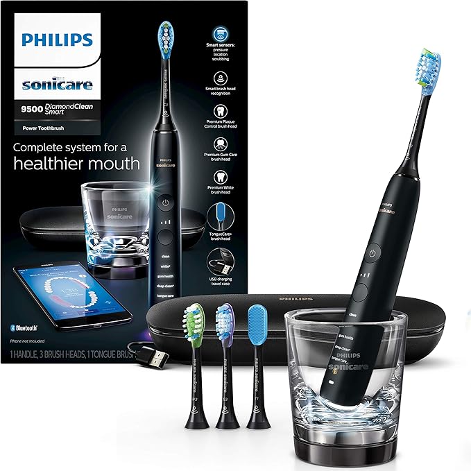 Philips Sonicare DiamondClean Smart Electric, Rechargeable toothbrush for Complete Oral Care, with Charging Travel Case, 5 modes – 9500 Series, Black, HX9924/11