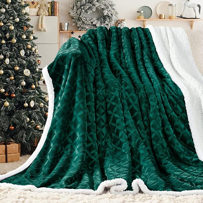 Inhand Sherpa Throw Blanket 51"x63"(Green) Warm Soft Large Sherpa Fleece Blankets and Throws Cozy Fluffy Reversible Flannel Fleece Blanket for Couch Sofa Bed Lap Plush Fuzzy Brushed Blanket