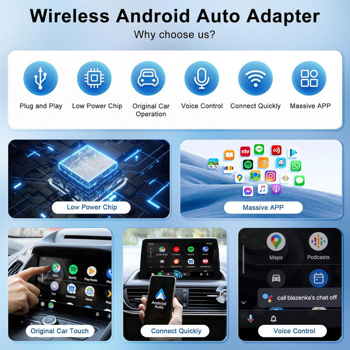 Android Auto Wireless Adapter, Android Auto, Wireless Android Auto for OEM Factory Wired Android Auto Cars Plug & Play Easy Setup,Converts Wired Android Auto to Wireless.