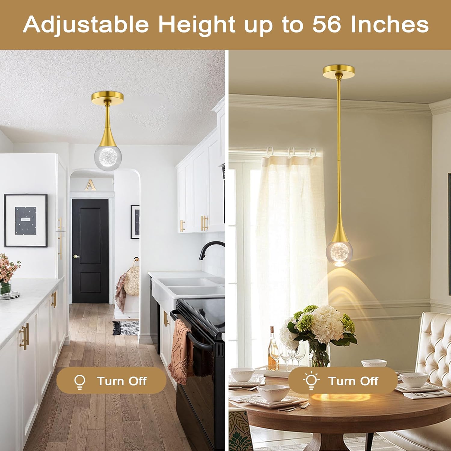 Untrammelife 1-Light Teardrop Crystal Pendant Light, Mini Globe Ceiling Hanging Light Fixtures in Gold Brushed Brass Finish, 8W Dimmable LED Pendant Lighting for Kitchen Island Bathroom Bedroom Bar