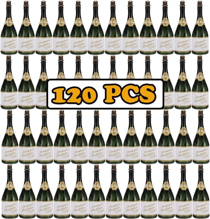 120 Pack Mini Champagne Bottle Bubble Bulk, Ideal for Wedding Send Off, Bridal Shower or Engagement, Anniversaries Celebration, Valentine’s Day, Family Reunion, Party Favor for Guests Newlyweds Couple