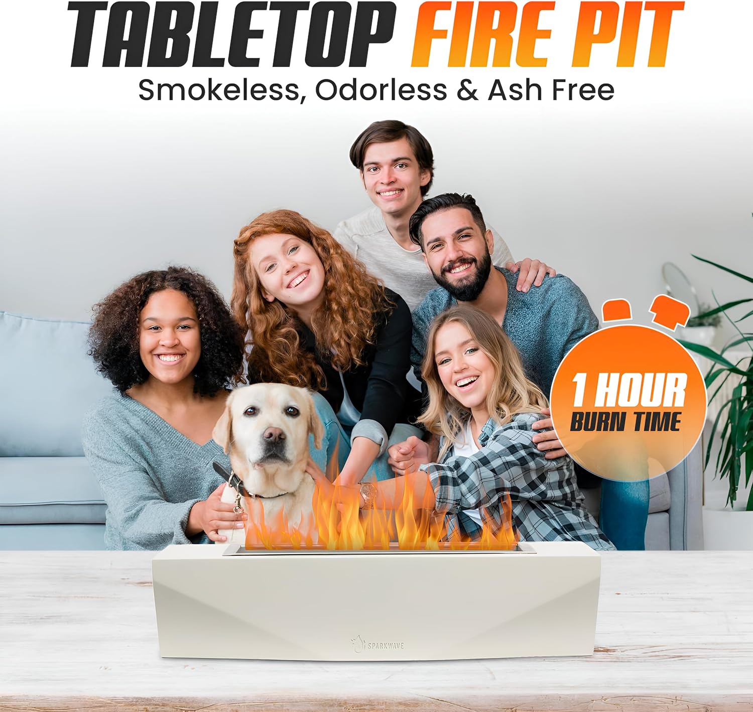 SparkWave Large 16-inch Modern Tabletop Fireplace, Portable Fireplace, Tabletop Fireplace, Outdoor Indoor Fireplace, Indoor Fireplace, Mini Tabletop Fireplace, Decorative Housewarming Gift RectangleEdit